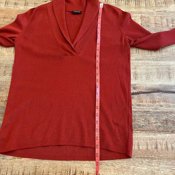 AKRIS Cashmere Silk Sweater Womens 10 M Shawl Collar Quiet Luxury Rust Orange - Picture 10 of 10